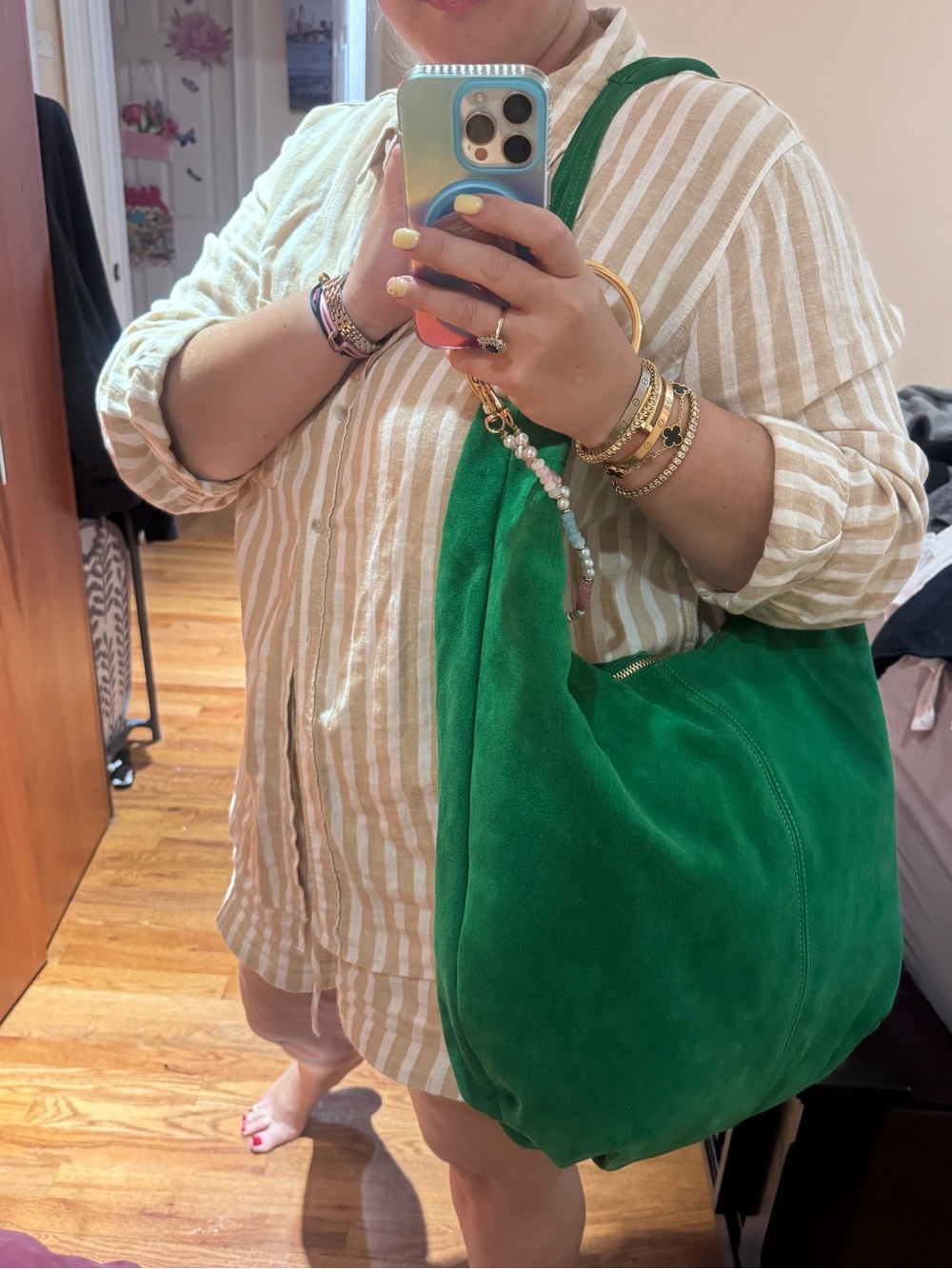Marlon Green Suede Shoulder Bag - Women's Everyday Hobo Italy - Picture 2 of 8